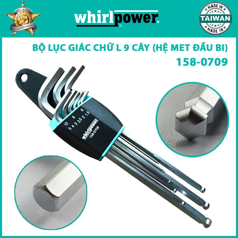 BỘ LỤC GIÁC CHỮ L 9 CÂY (HỆ MET ĐẦU BI) WHIRLPOWER - 158-3109: có khả năng chống trượt.