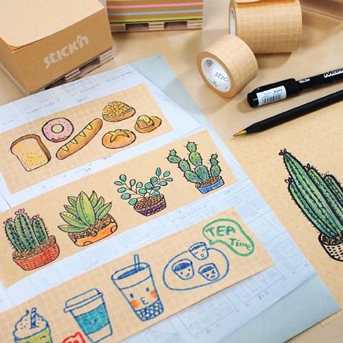 20m Lõi cuộn giấy note Kraft trơn & kẻ caro - 2.5cmx10m x 2 cuộn