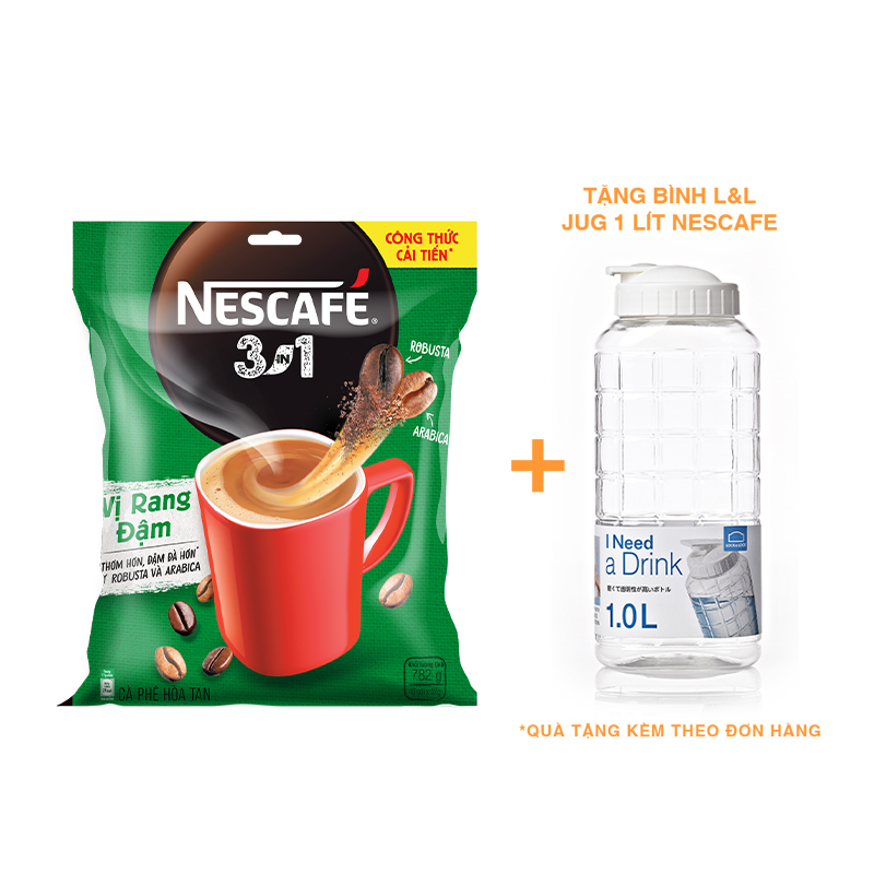 [Tặng bình Jug 1L] Cà phê hoà tan NESCAFÉ 3IN1 công thức cải tiến - vị Rang Đậm (bịch 46 gói x 16g)