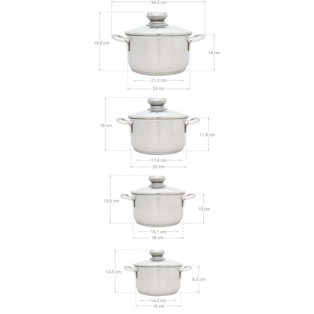 Bộ nồi Fivestar 4 chiếc vung kính đáy 3 lớp