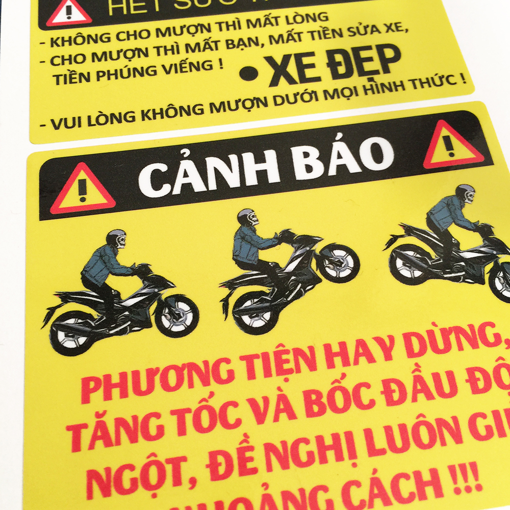 Bộ 12 Tem Cảnh Báo Hài Hước - Tem Dán Xe Máy Chống Thấm Nước