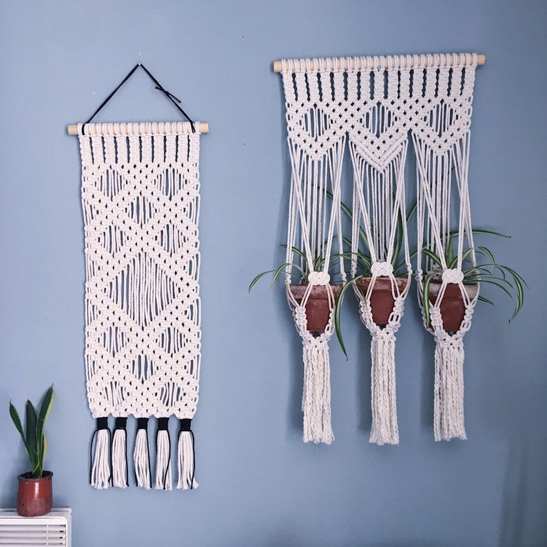 Giỏ Treo Hoa, Cây Cảnh Trang Trí Tường Macrame GT3D - Sản Phẩm Handmade Nghệ Thuật, Dùng Treo Tường Decor, Làm Quà Tặng, Trang Trí Phòng Khách, Phòng Ngủ