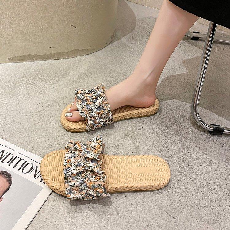 Dép Đế Bệt Mũi Tròn Đính Hoa Thời Trang Dành Cho Nữ