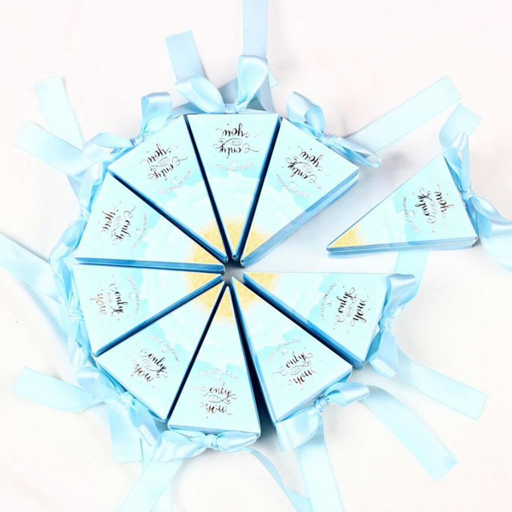 10 Pieces Triangle Design Candy Boxes Gift Boxes Wedding Favors Blue