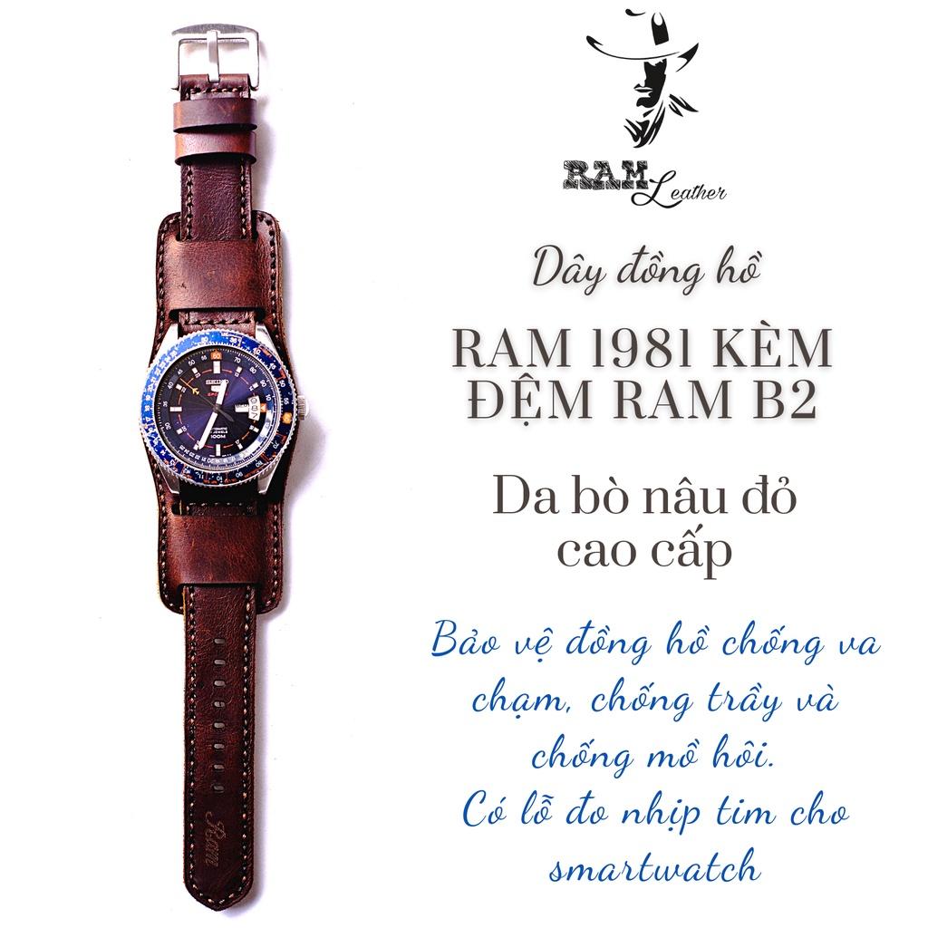 Dây đồng hồ da bò thật nâu đỏ - RAM Classic 1981 + B2