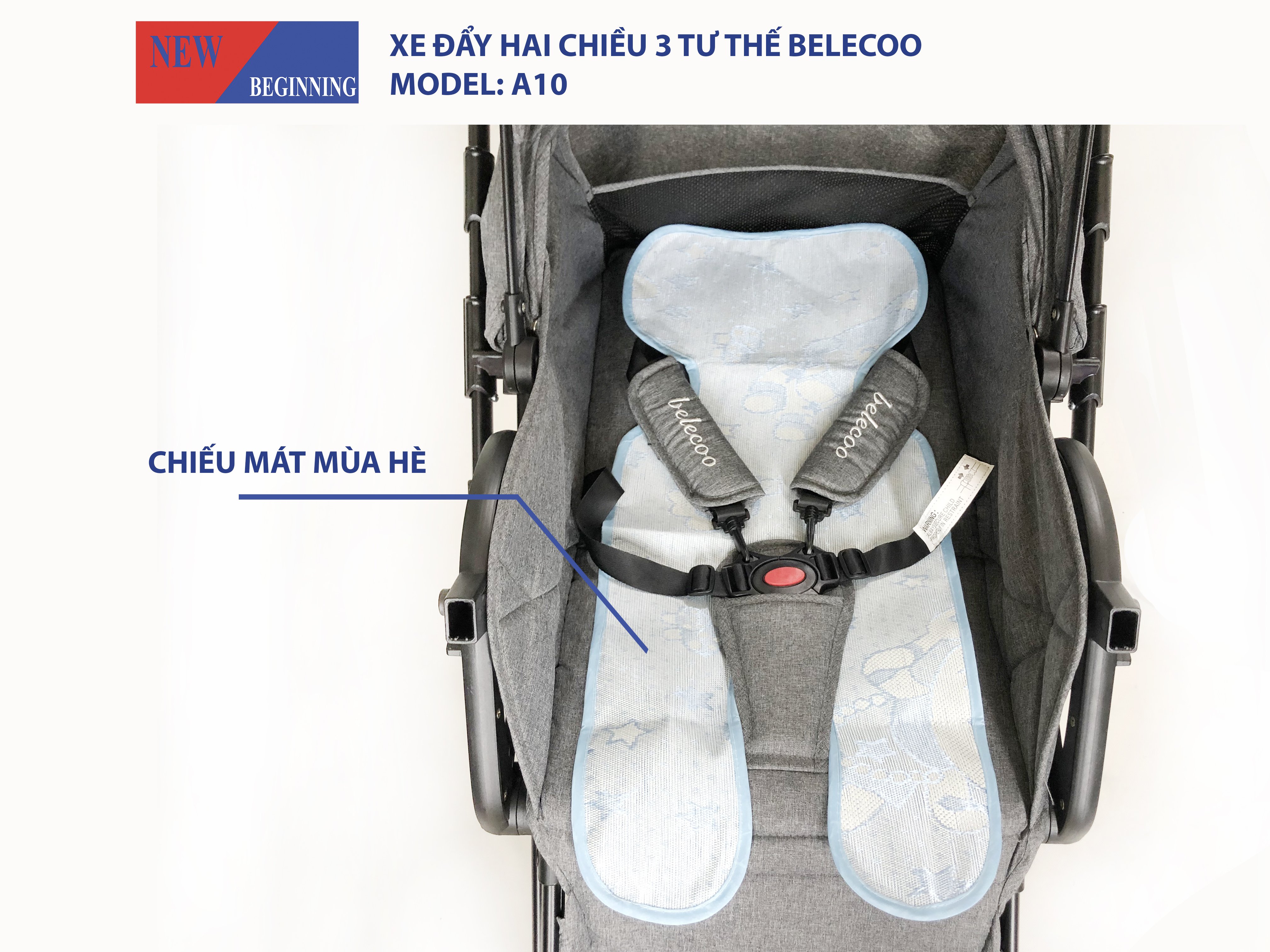 Xe đẩy 2 chiều 3 tư thế nằm, xe đẩy gấp gọn, thoáng khí - A10 - Belecoo