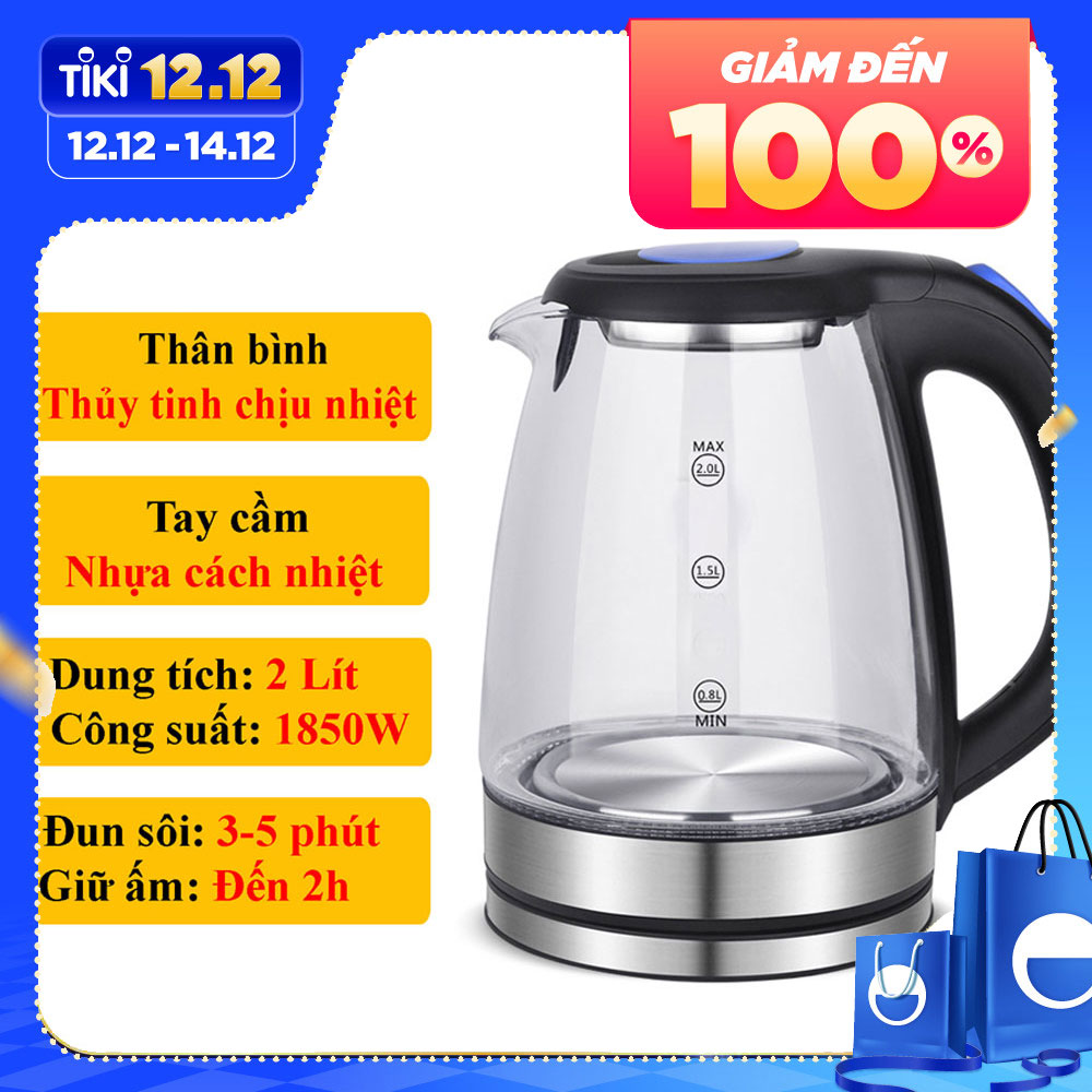 Bình Đun Siêu Tốc, Ấm Đun Siêu Tốc Thủy Tinh SeaSy SS41, Dung Tích 2 Lít, Thủy Tinh Chịu Nhiệt, Tay Cầm Cách Nhiệt, Tự Ngắt Điện Khi Sôi, Với Công Suất Lớn, Đun Sôi Nhanh Và Dễ Vệ Sinh, Tặng Kèm Khăn Lau Đa Năng – Hàng Chính Hãng