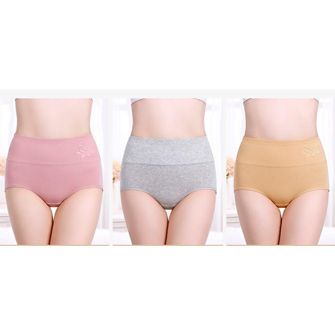 Quần Lót Nữ Cotton Kháng Khuẩn Cạp Cao Hoa Nổi Xuất Hàn Hàng Loại Đẹp.