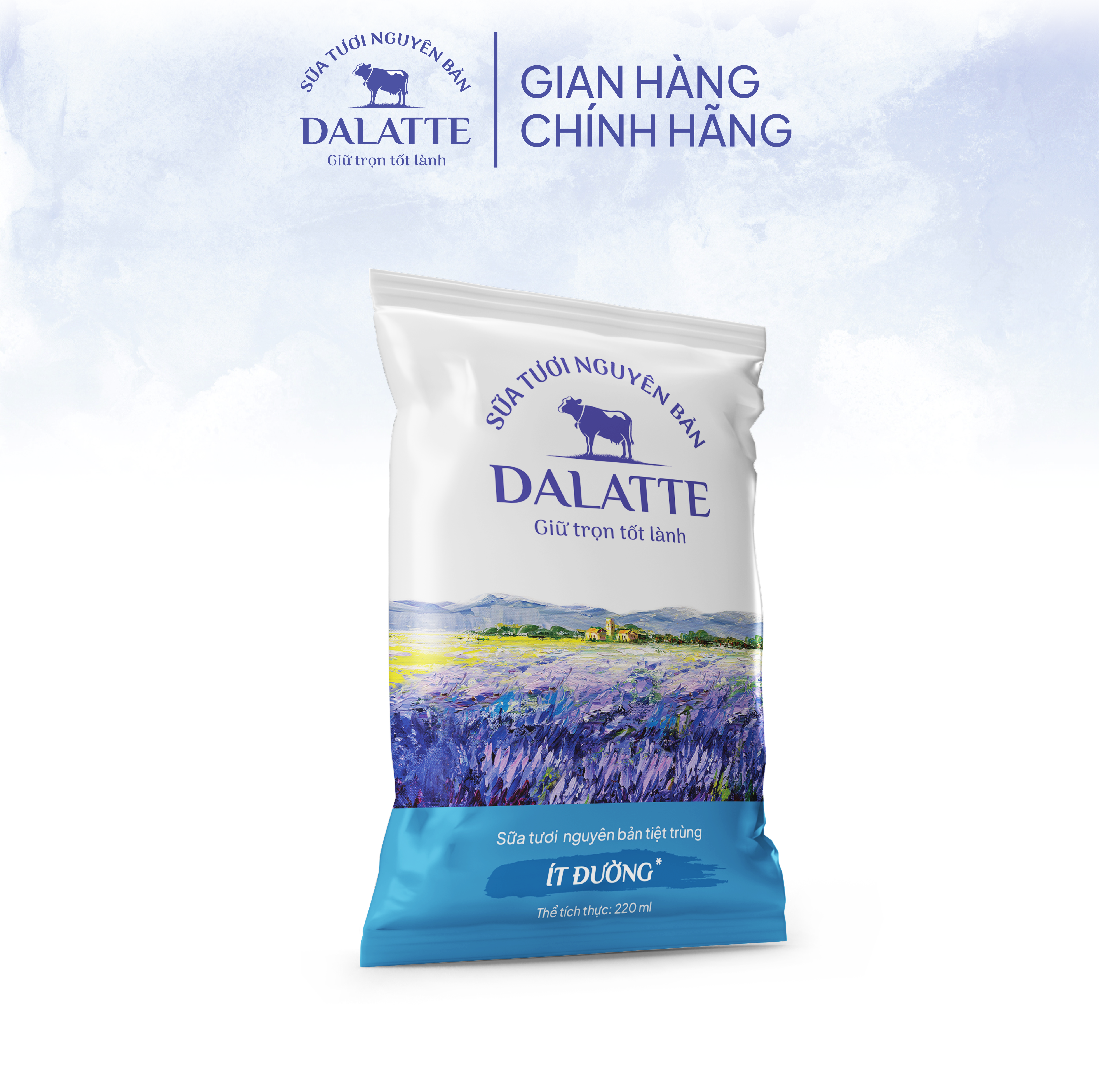 Thùng 48 bịch DALATTE 220ml SỮA TƯƠI NGUYÊN BẢN tiệt trùng - Ít đường - 48 bịch Giữ trọn nguyên bản, trao trọn tốt lành