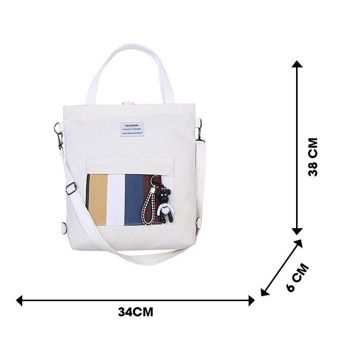 Túi đeo chéo SAM CLO bag canvas thời trang Hàn Quốc ULZZANG kèm phụ kiện, đựng sách, đi chơi, đi học SỌC MÀU