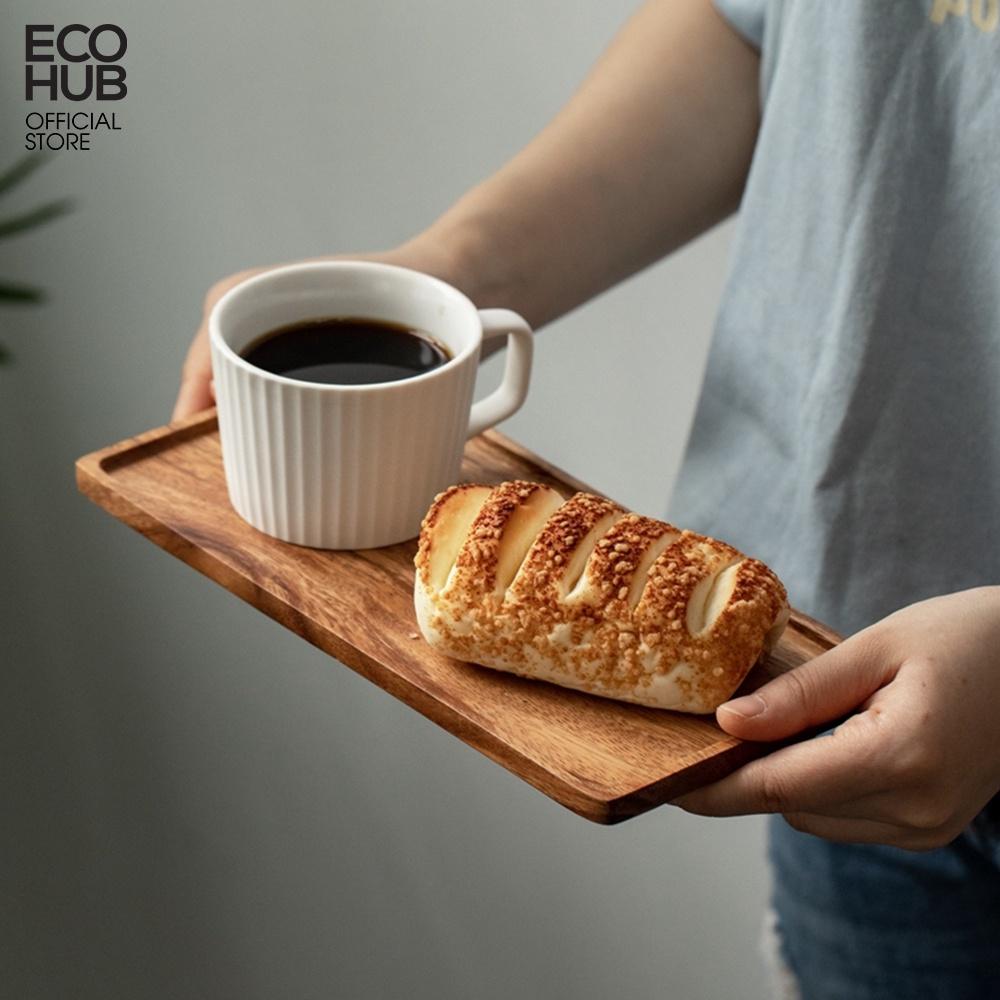 Khay gỗ chữ nhật nhỏ ECOHUB đựng đồ ăn nhẹ, cà phê E00316