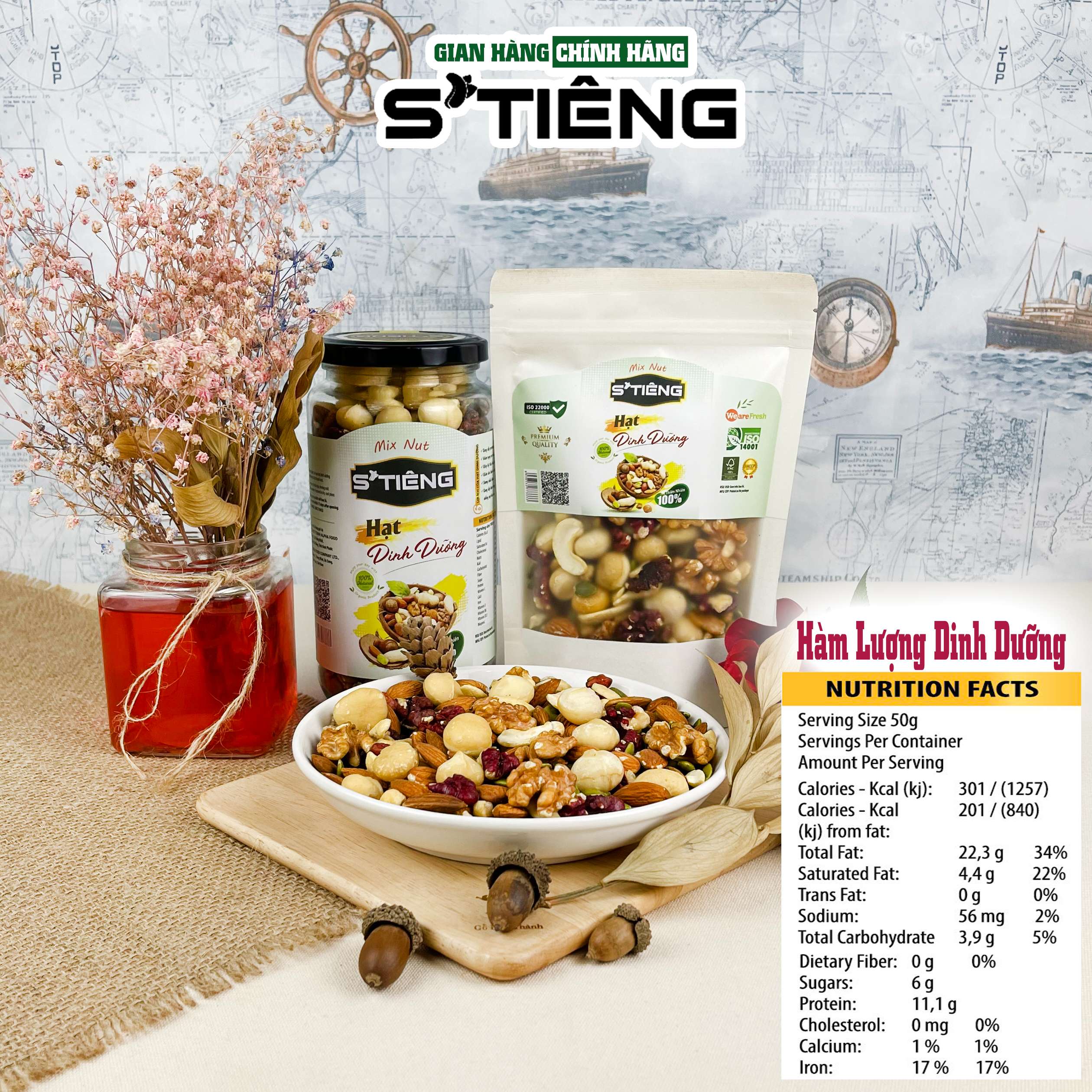 Hạt Dinh Dưỡng STIENG Mix Nuts 6 Loại Hạt Sấy Chín, Ngủ Cốc Granola Ăn Kiêm Giảm Cân, Hạt Macca, Hạt Hạnh nhân. Hạt Óc Chó, Hạt Điều, Hạt Bí