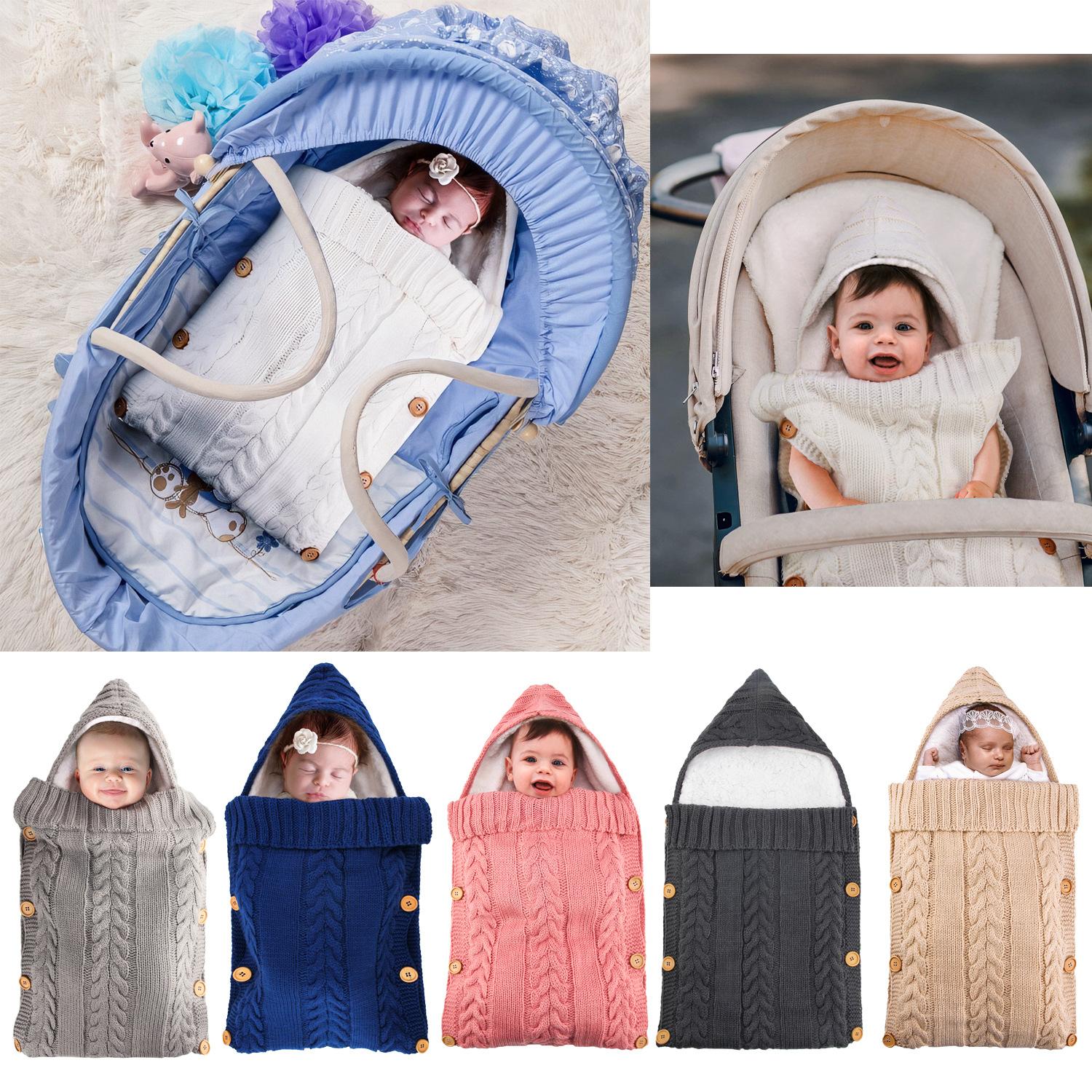 Bé Túi Ngủ Bao Da Mùa Đông Sơ Sinh Bebes Đầm Bọc Sleepsacks Cho Xe Đẩy Dệt Kim Ngủ Bao Chăn Trẻ Sơ Sinh Trẻ Em