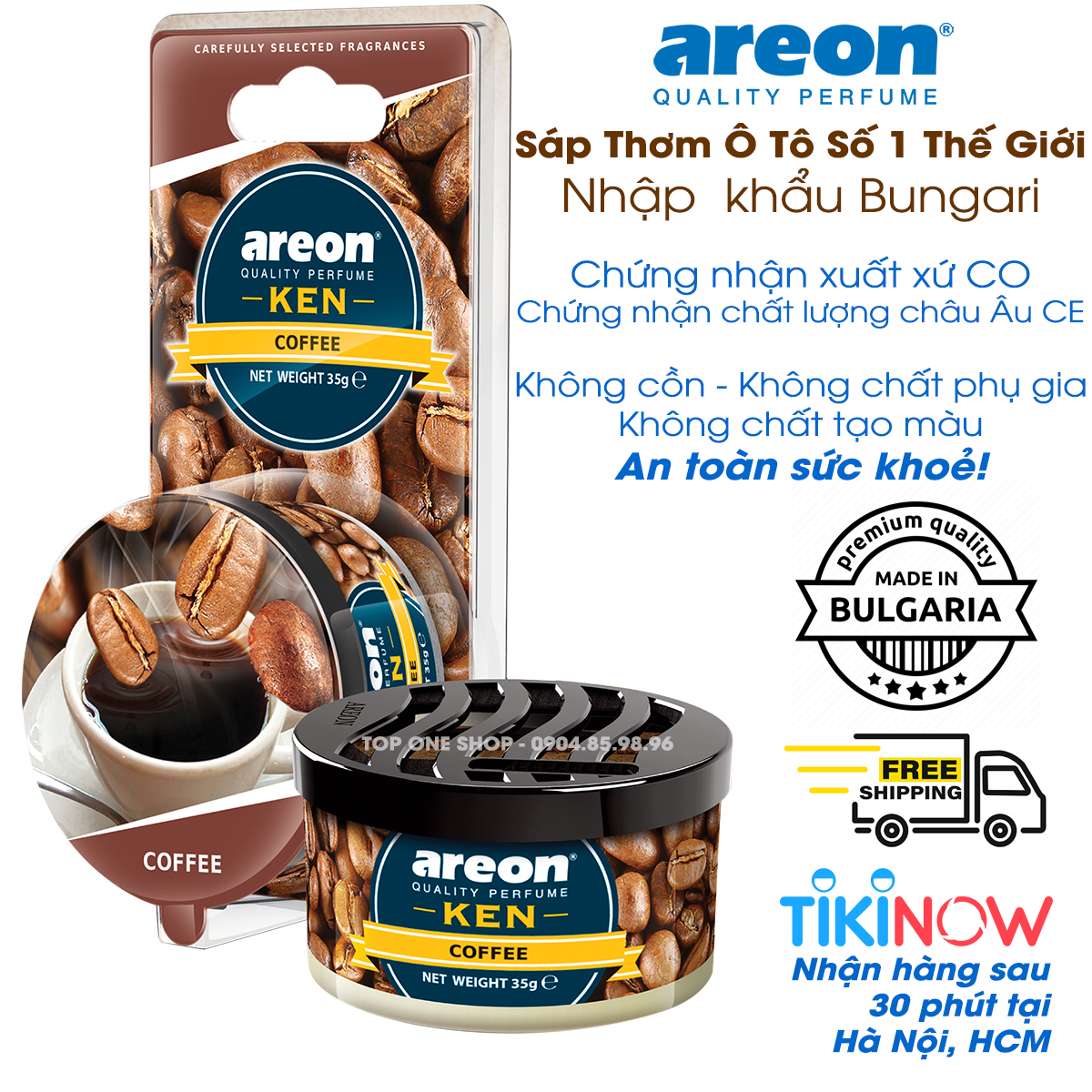 Sáp thơm ô tô hương cà phê AREON Ken Coffee - NHẬP KHẨU BULGARIA