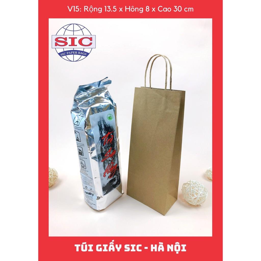 10 CHIẾC TÚI GIẤY KRAFT V15: 13.5x8x33 MÀU NÂU CÓ QUAI