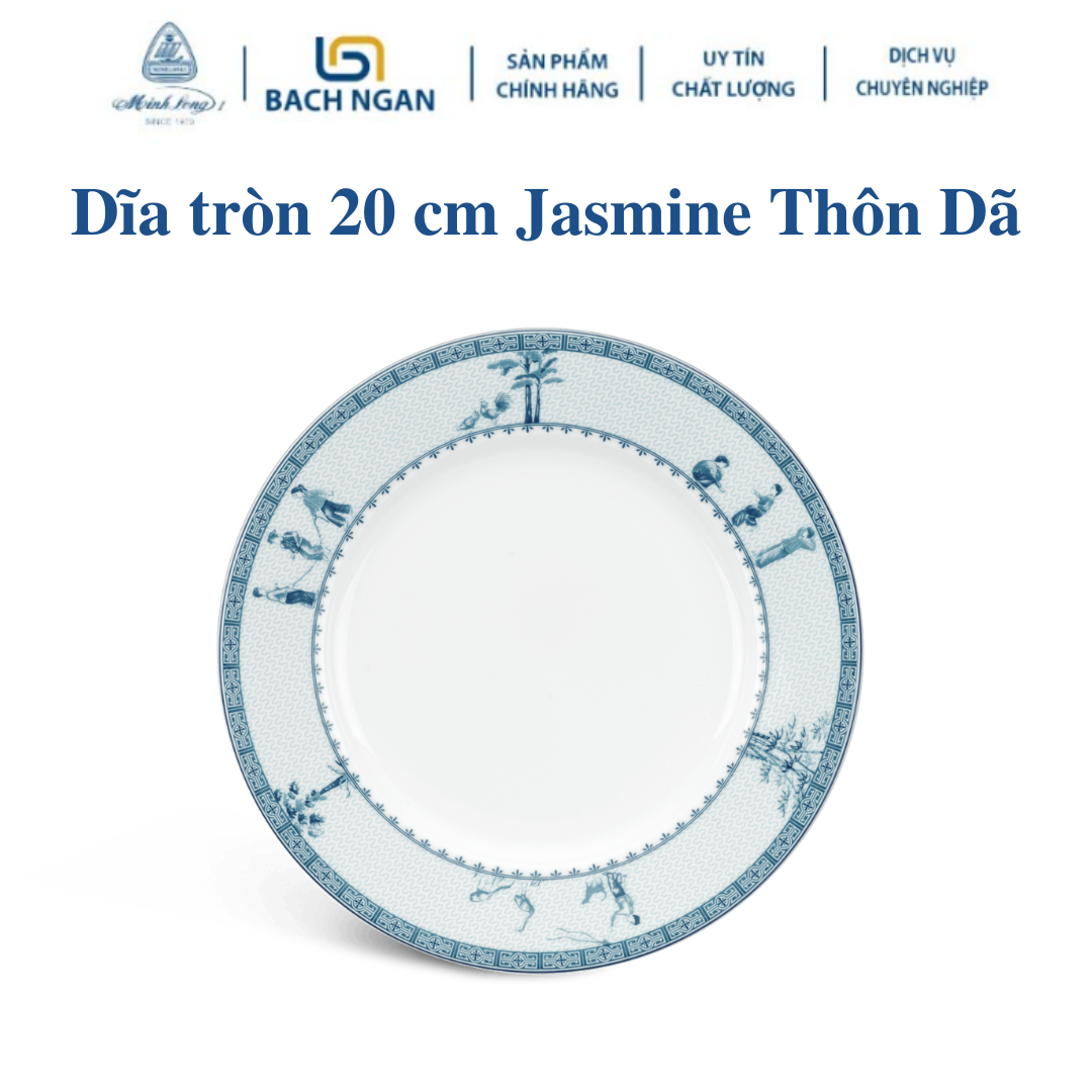 Dĩa tròn Minh Long 20 cm Jasmine Thôn Dã - Bằng sứ, Hàng Đẹp, Cao Cấp, Dùng Trong Gia Đình, Đãi Khách, Tặng Quà Tân Gia
