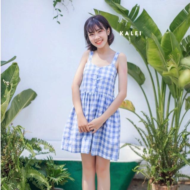 Đầm 2 dây caro Freesize - DB0133