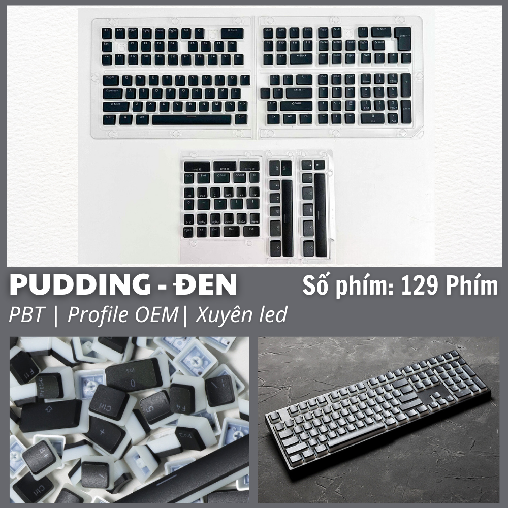 Phím Keycap Lẻ Xuyên Led Pudding Langtu Profile OE.M Chất Liệu PBT Đen Trắng Hàng Chính Hãng