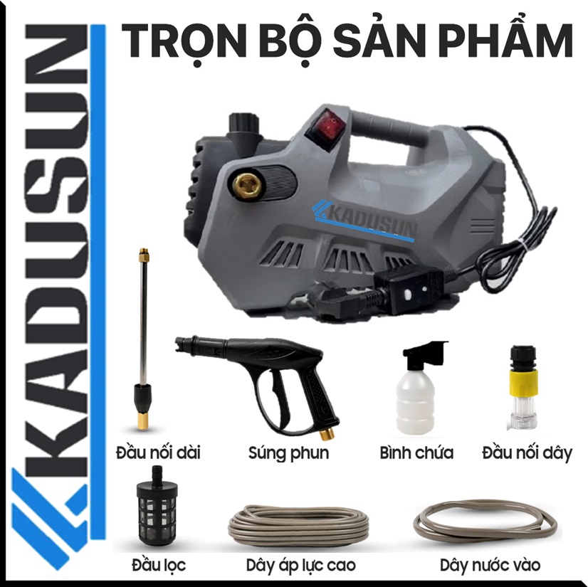 Máy rửa xe KADUSUN | Chỉnh áp lực | Chống giật | Lõi đồng 100% | Chế độ thông minh Auto Stop | Tặng kèm phụ kiện
