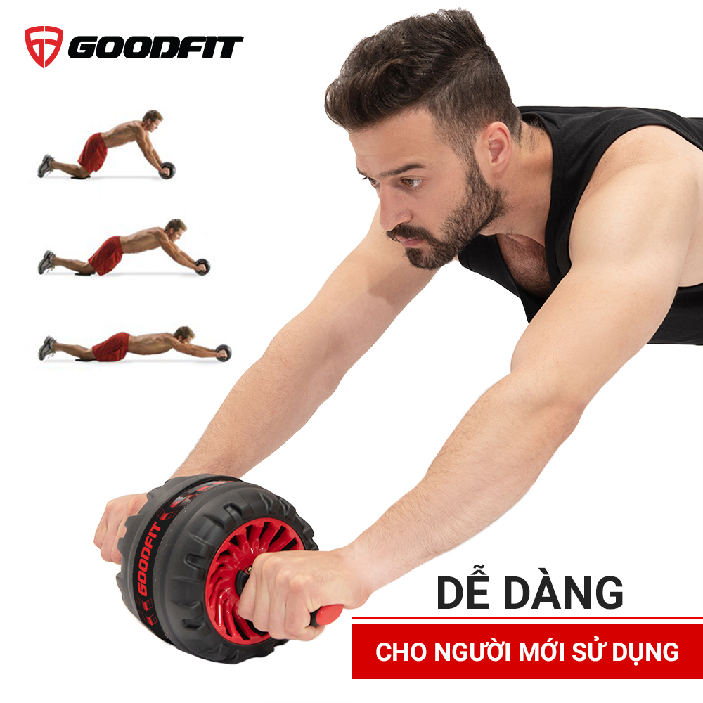 Con lăn tập bụng, con lăn tập cơ bụng trợ lực lò xo GoodFit chịu tải 200kg, hỗ trợ tập gym, tập thể dục tại nhà Goodfit GF600AB