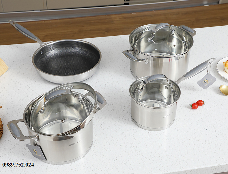 Bộ Nồi Inox 7 Chi Tiết Kaisa Villa KV-30409, Inox 304 Sáng Bền Đẹp - Hàng Chính Hãng