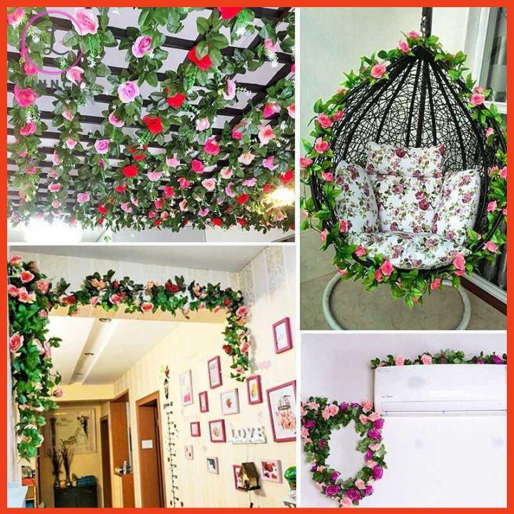 Hoa hồng dây leo nhâ tạo 2.4m gồm 9 bông hoa trang trí đám cưới, xích đu, ban công, sửa sổ, làm giỏ hoa treo tường