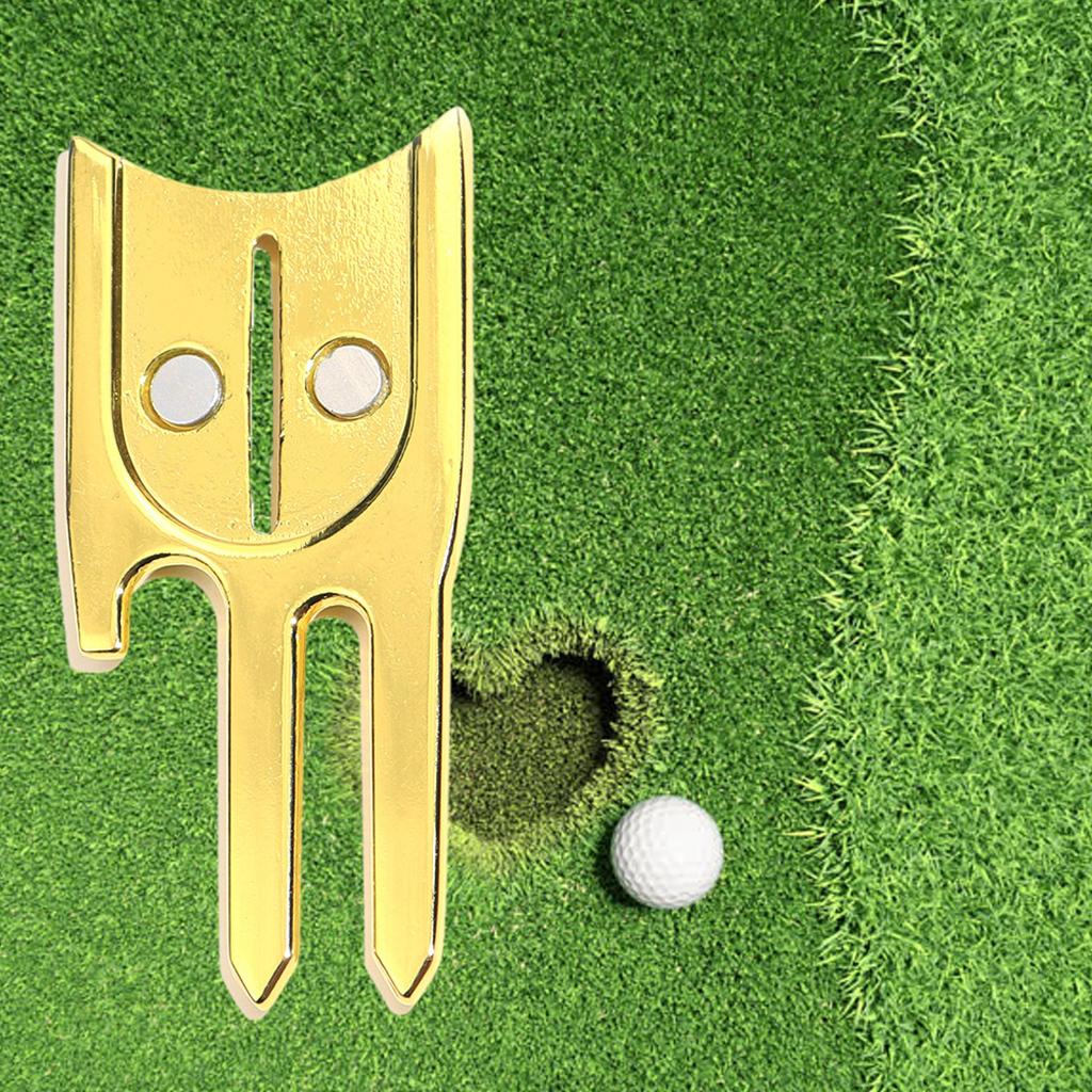 Golf Divot Tool Ball Marker Bottle Opener Green Repair Fork Golden