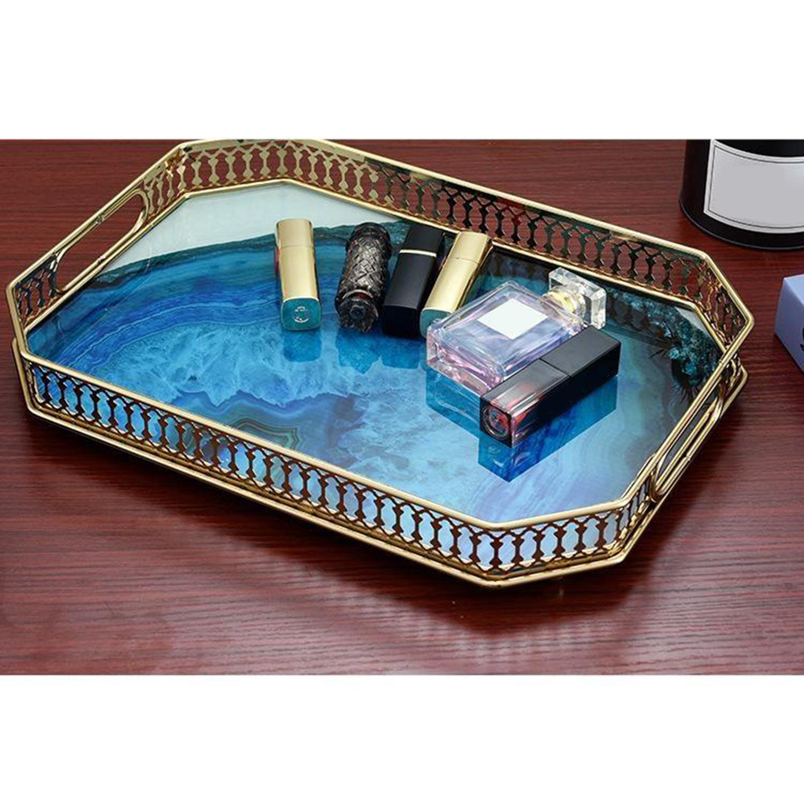 Mirrored Crystal Vanity Makeup Tray Ornate Jewelry Trinket Tray Organizer Cosmetic Perfume Bottle Tray Decorative Tray Home Decor