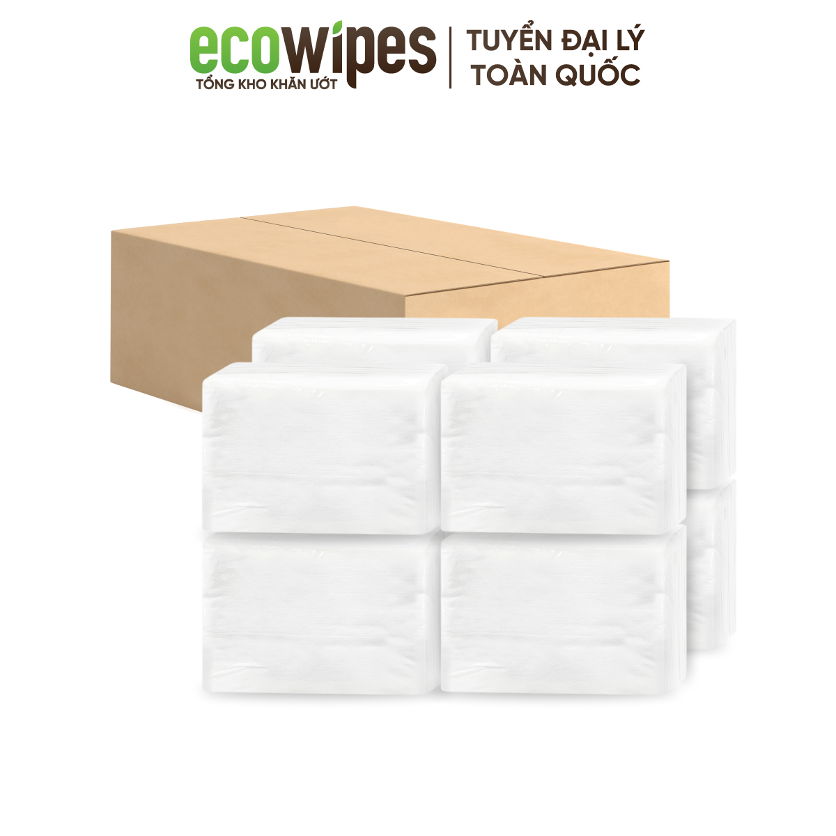Thùng 08 gói khăn vải khô đa năng cao cấp EcoWipes 250gr/gói (Tổng 2kg) không mùi không cồn an toàn cho bé