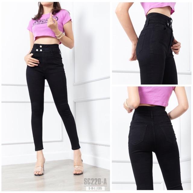 QUẦN JEANS ÔM CO GIÃN LƯNG CAO ĐEN TUYỀN- ảnh thật shop chụp