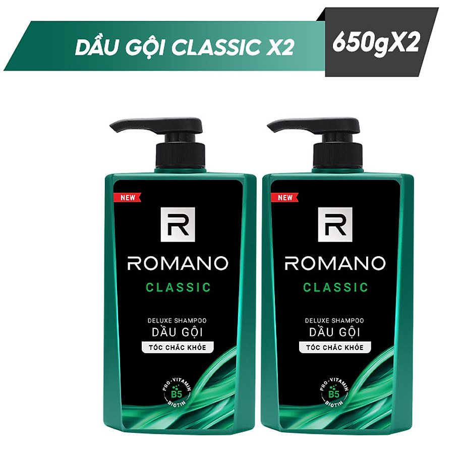 Bộ 2 Chai dầu Gội Romano Classic 650ml*2 +Tặng 5 gói dầu gội