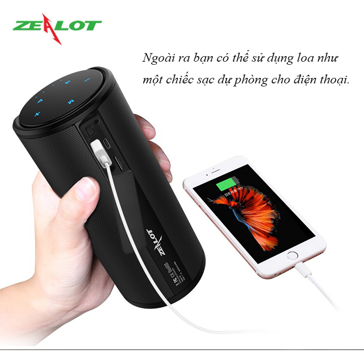 Loa bluetooth Zealot kiêm sạc dự phòng có bao silicon bảo vệ chống sốc âm thanh siêu trầm hàng chính hãng