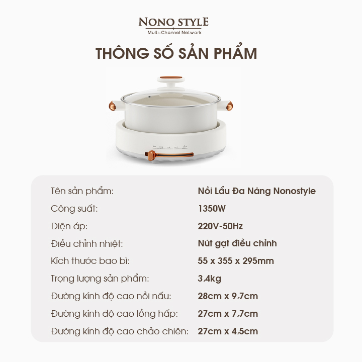Nồi Lẩu Điện Đa Năng Nonostyle DRG-J50E - Hàng Chính Hãng