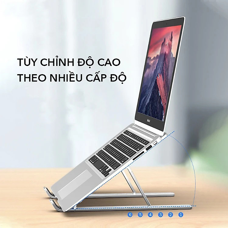 Giá Đỡ Laptop Hợp Kim Nhôm Cao Cấp Có Thể Gấp Gọn, Giúp Tản Nhiệt Laptop, dành cho Macbook, Máy Tính Xách Tay. 07 Vị Trí Điều Chỉnh Góc Độ. Hàng Chính Hãng