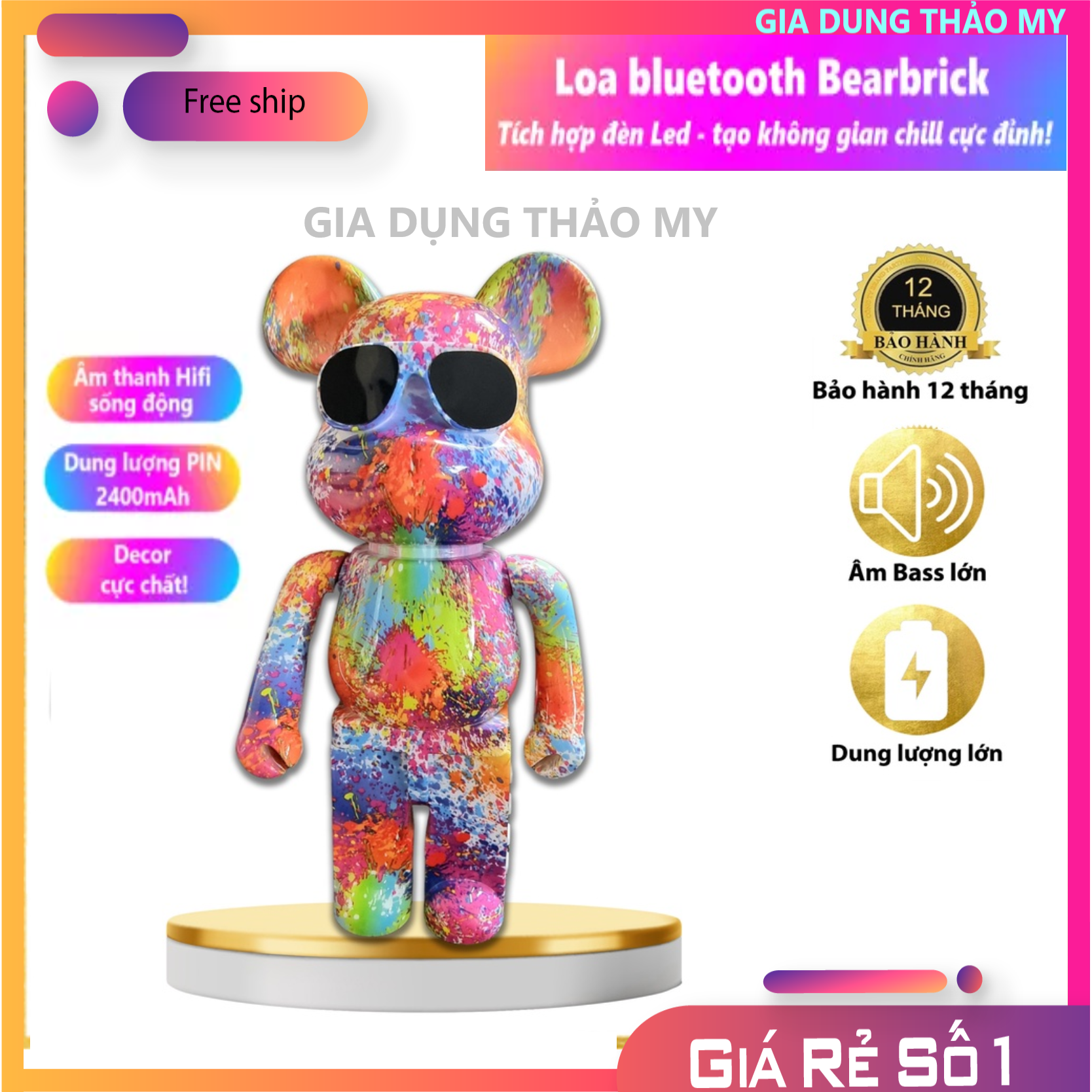 Loa Bluetooth Gấu Bearbrick Nghe Nhạc cực hay Bass Căng Sang Trọng