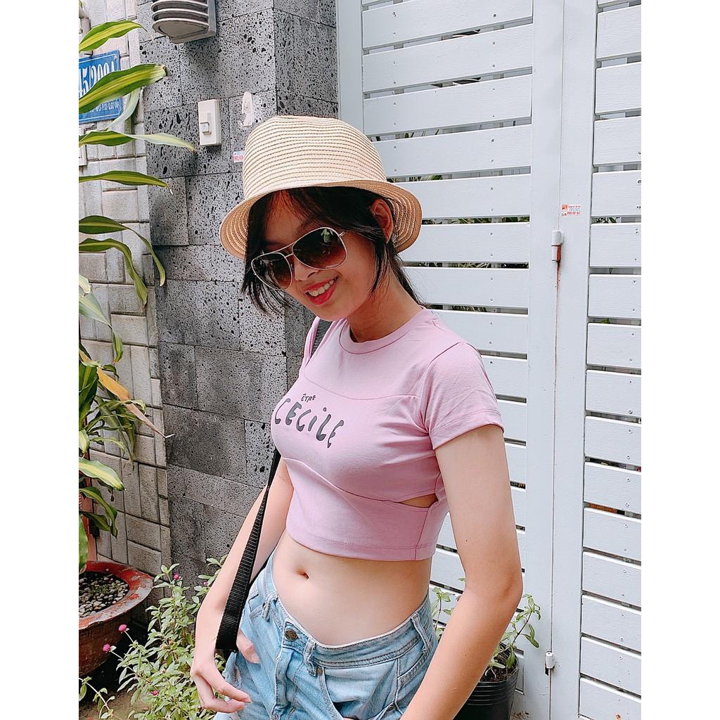 Áo Croptop Thun Cotton Nữ Tay Ngắn Kiểu Khoét Hở Eo 2 Bên Body Ôm Màu Đen Trắng Hồng Tím Crt Crop Top Tập Yoga Gym