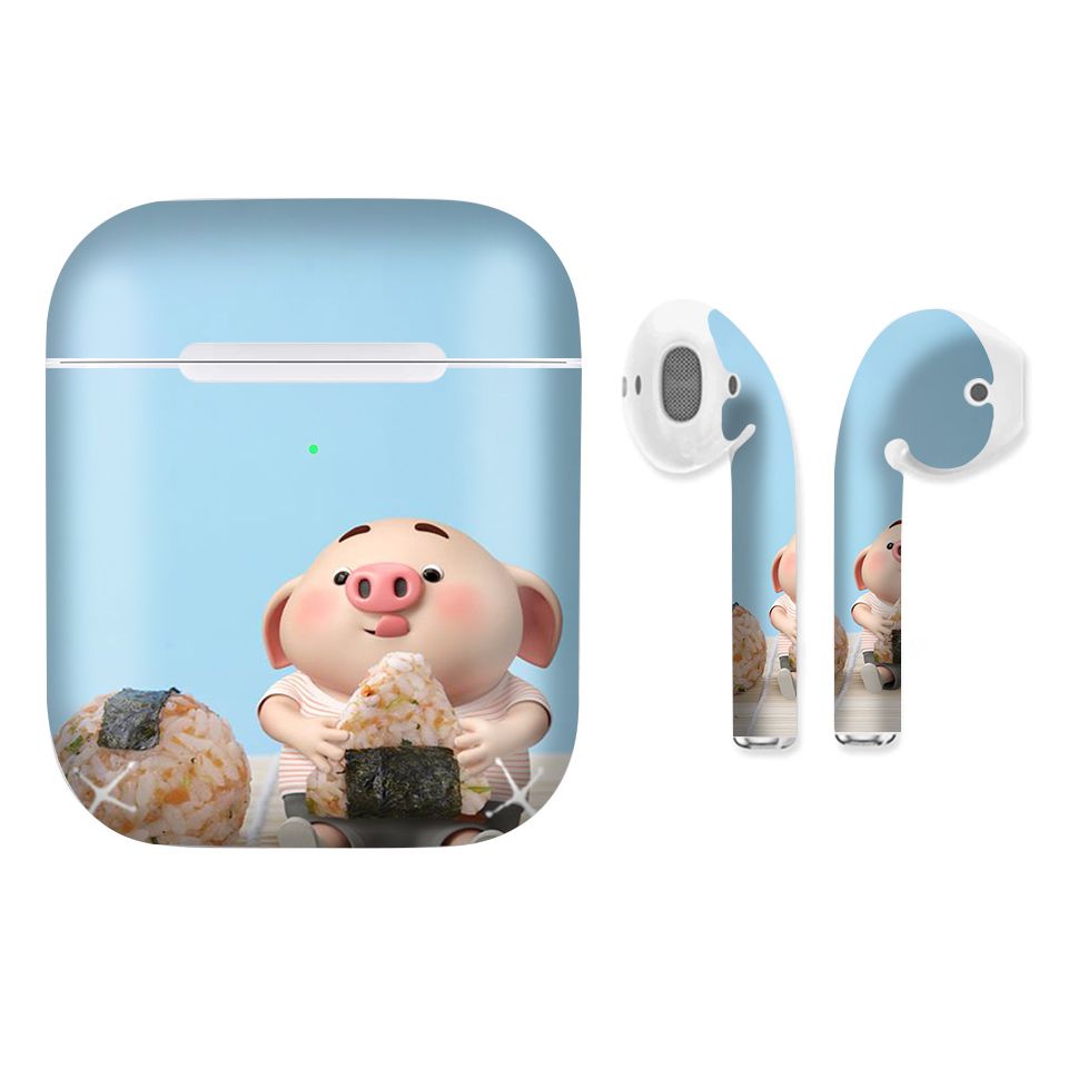 Miếng dán skin chống bẩn cho tai nghe AirPods in hình Heo con dễ thương - HEO2k19 - 161 (bản không dây 1 và 2)