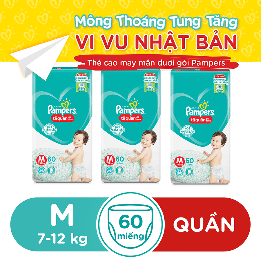Combo 3 gói tã quần Pampers M60