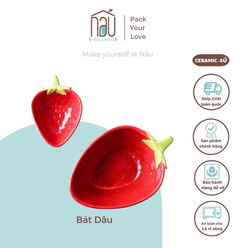 Set 2 bát phù hợp cho bé ăn dặm, làm bát ăn lẩu hình DÂU TÂY đáng yêu từ sứ dày dặn an toàn cho lò vi sóng
