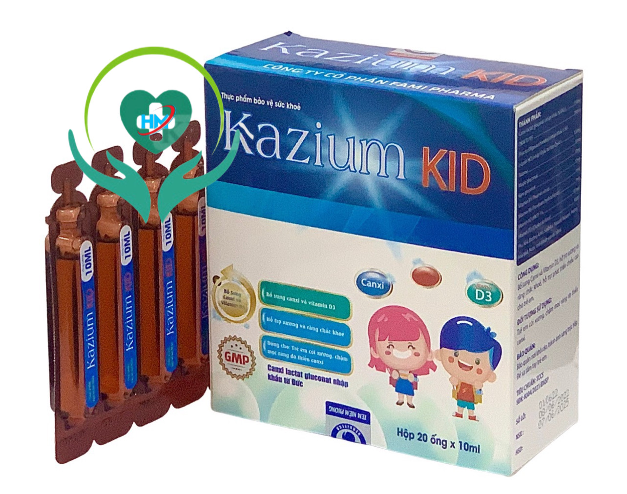 Ống uống canxi Kazium Kid, hộp 20 ống x 10ml