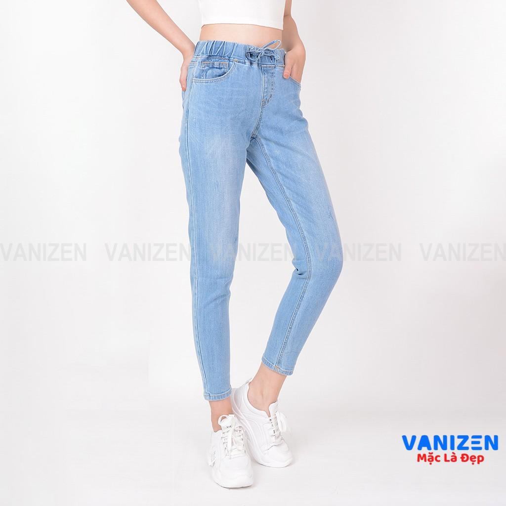 Quần jean nữ ống rộng baggy đẹp lưng cao cạp chun xước nhẹ hàng cao cấp mã 323 VANIZEN