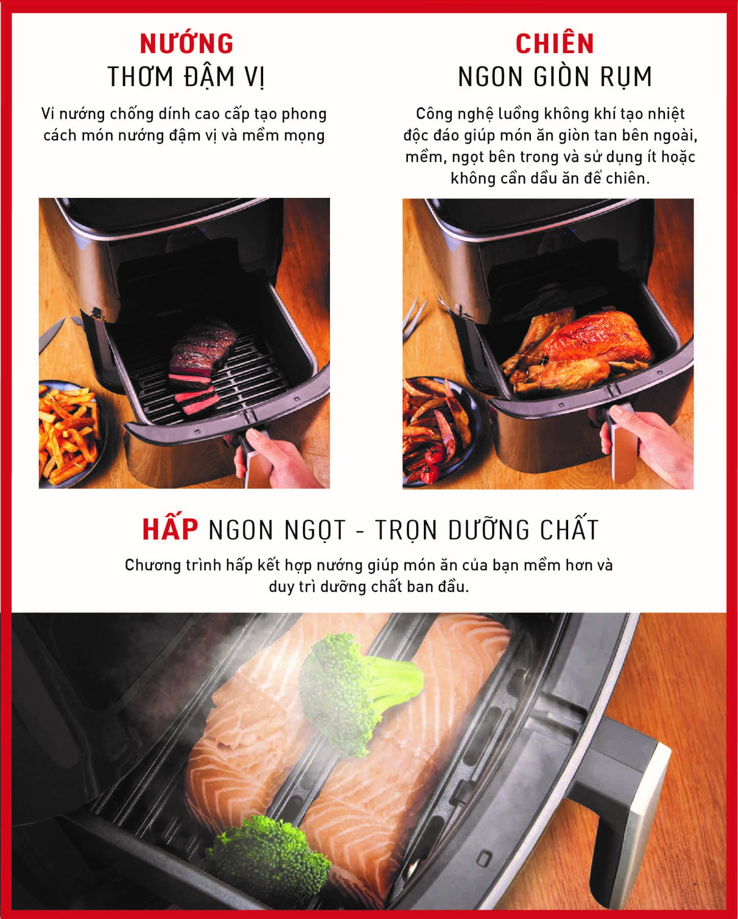 Combo Nồi chiên nướng và hấp 3 trong 1 FW201815 & Chảo chiên chống dính đáy từ Tefal So Chef G1350496 24cm - Hàng chính hãng