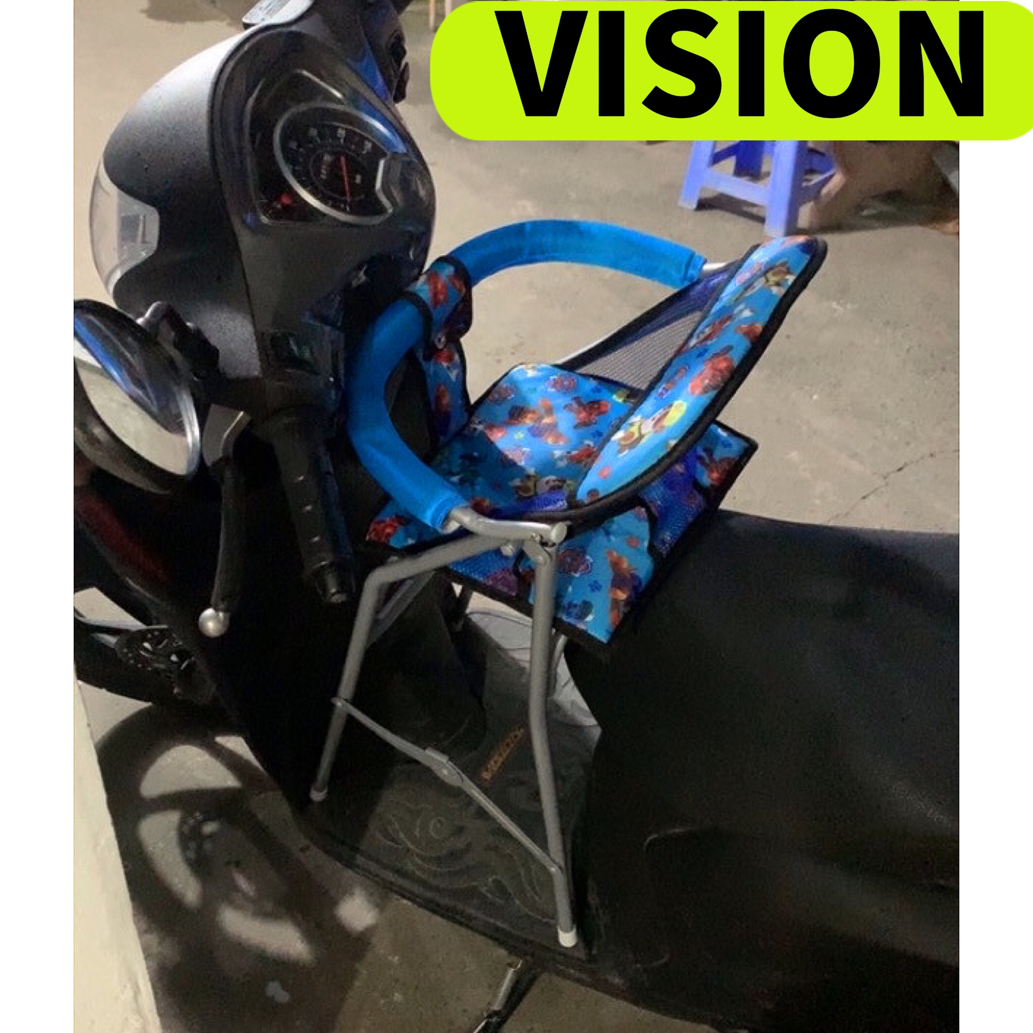 Ghế ngồi xe Vision cho bé , GHẾ GA XẾP SẮT SƠN TĨNH ĐIỆN