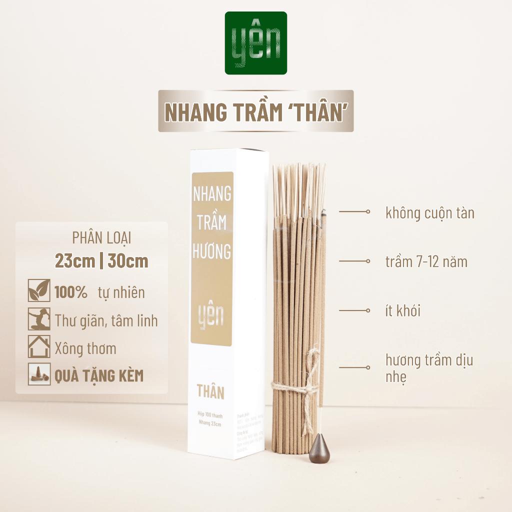 Nhang Trầm Hương Yên Loại Thân 23-30cm Hộp 100 thanh Sạch Tự Nhiên Ít Khói Dùng Thờ Cúng Xông Thơm - Nhang Trầm 30cm