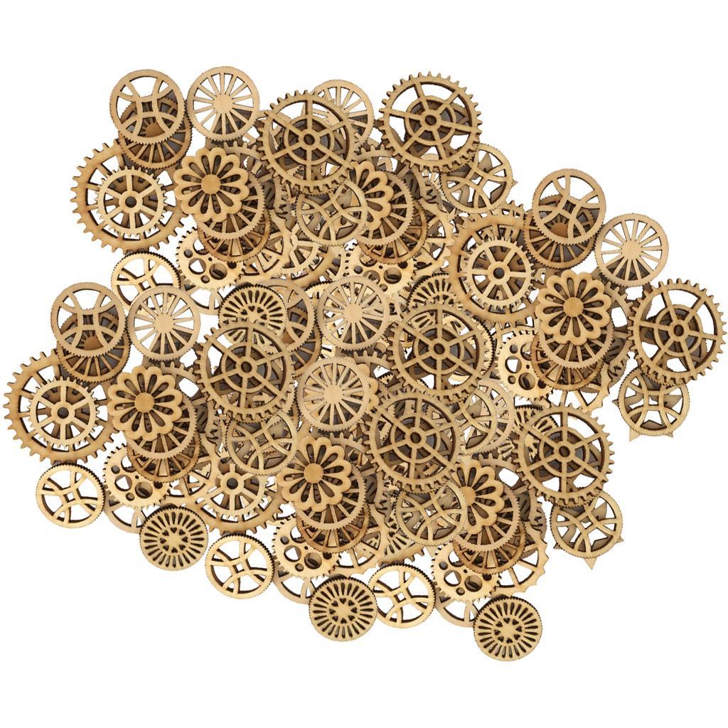 200pcs Mini Unfinished Wood Gear Shape Embellishments for DIY Wooden Crafts