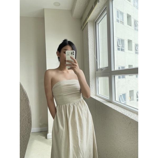 OLALASTUDIO đầm quây ô vuông mix 2 màu vàng xanh Soonnet Midi Dress