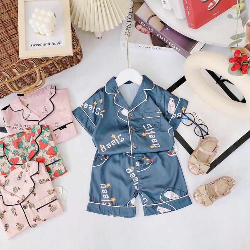 Bộ pijama lụa cộc tay quần đùi bé trai hàng quảng châu cao cấp sz 10-20kg