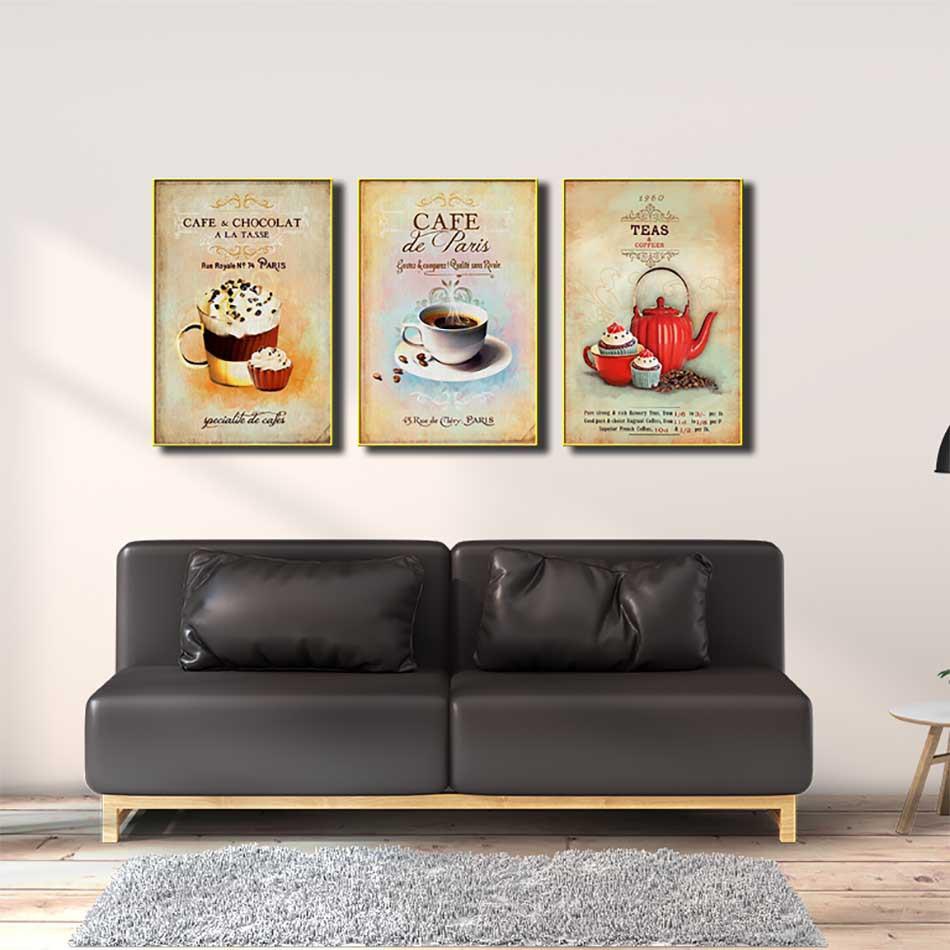 Bộ 3 tranh canvas treo tường Decor Tranh treo quán cafe, phong cách cổ điển - DC209