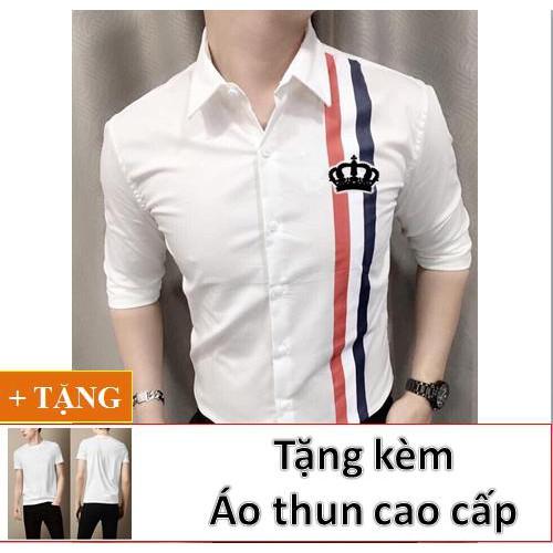 ÁO SƠ MI NAM DÀI TAY THỜI TRANG CAO CẤP VƯƠNG NIỆM + TẶNG KÈM ÁO THUN TRƠN( TRẮNG/ĐEN)