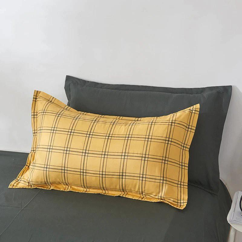 Bộ Chăn Ga Gối Cotton Poly Kẻ Ô Vàng